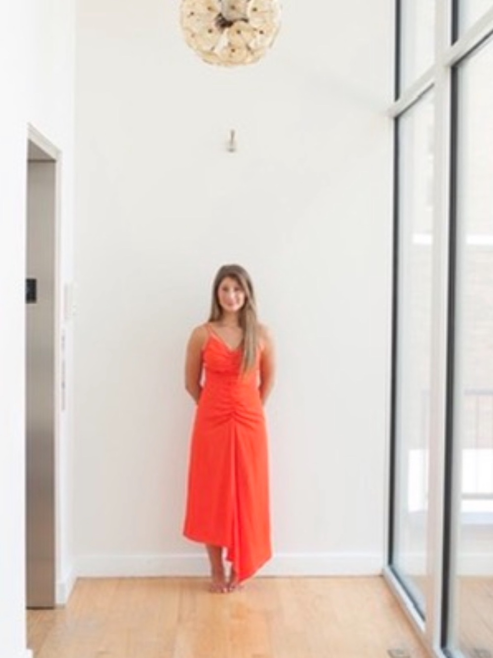 Topshop Bright Orange Asymmetric Ruched Slip Dress